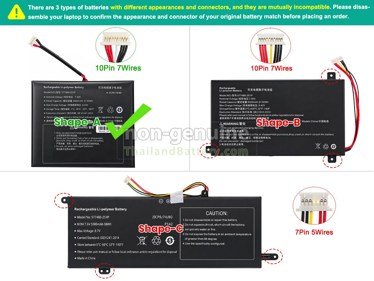 แบตเตอรี่สำหรับ AolsteCell 577480-2S1P