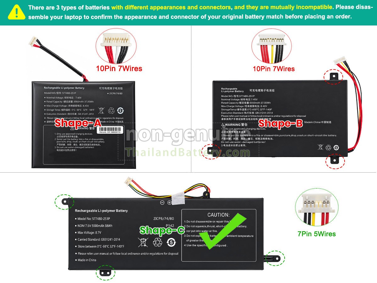 แบตเตอรี่สำหรับ AolsteCell 577480-2S1P