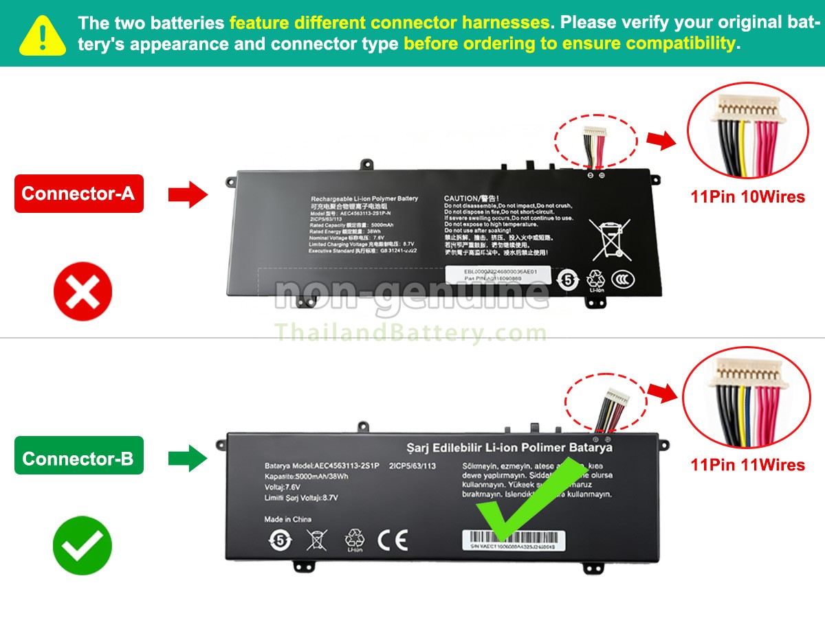 แบตเตอรี่สำหรับ Casper AEC4563113-2S1P-N
